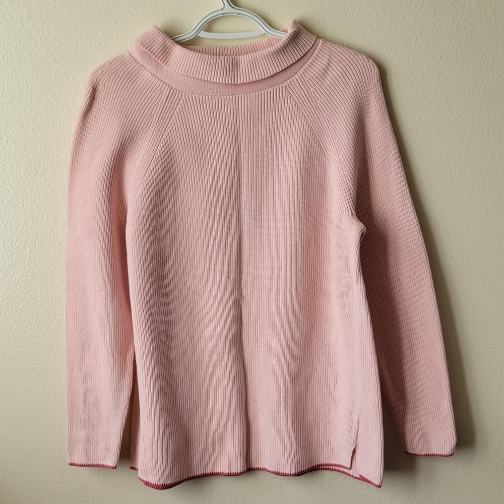 Talbots Knit Turtleneck Light Pink Cotton Sweater Womens Size Med Cable Knit